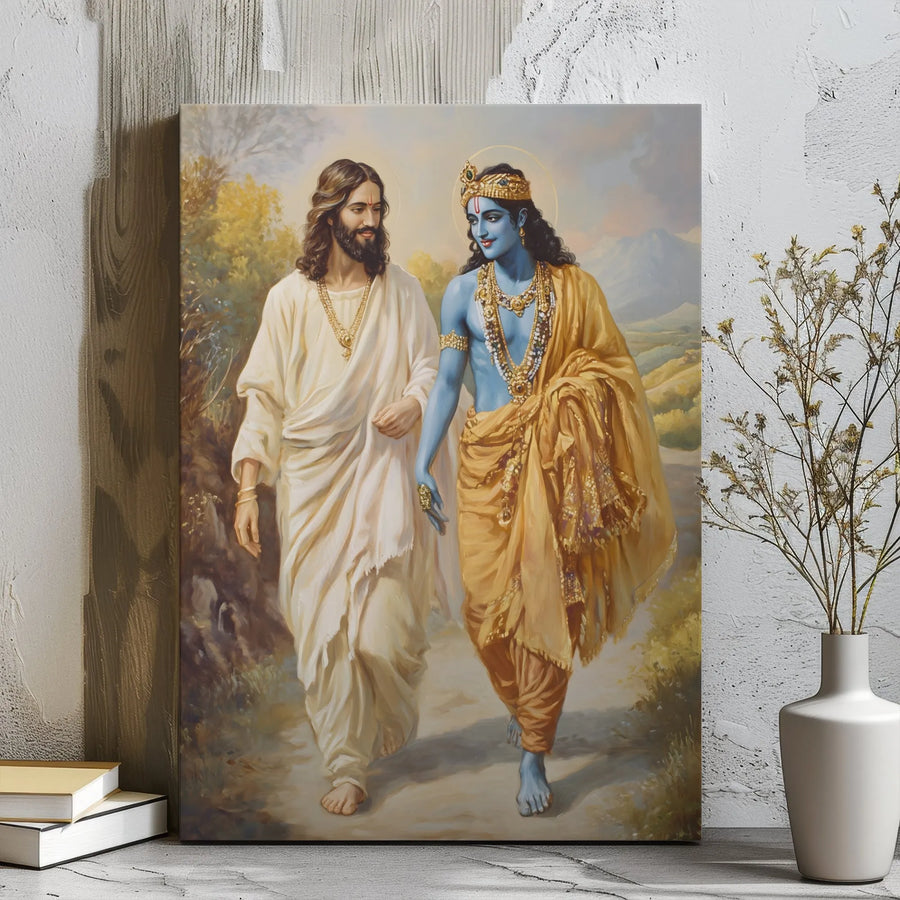 Jesus and Krishna Canvas Print | Spiritual Interfaith Wall Art | Premium Gallery Wrap | Religious Home Decor Gift for Believers