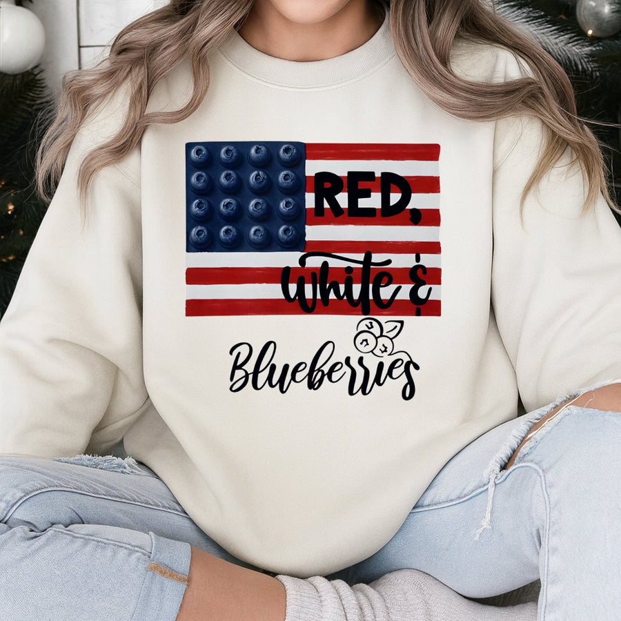 Red White And Blueberries Sweatshirt | Patriotic American Flag Fruit Design | Premium Cotton Blend | Unisex 4th of July Gift for Adults