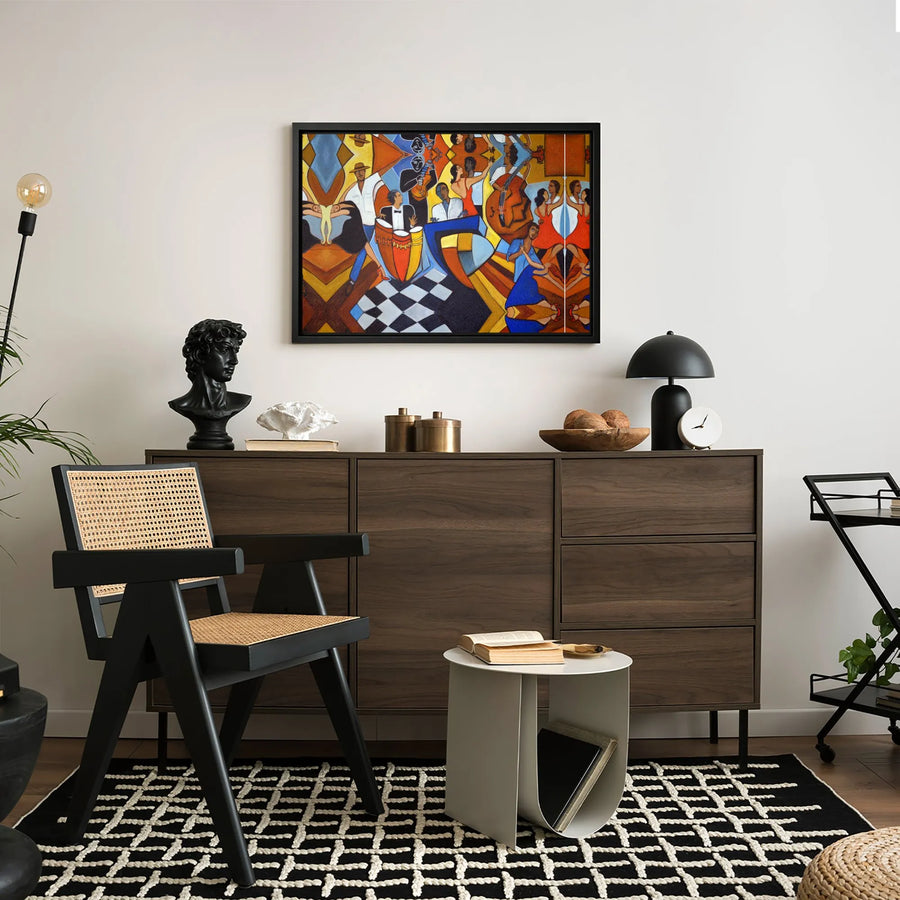 Jazz Club Canvas Wall Art | Cubist Musician And Dancer Print | 1.25" Gallery Wrap | Premium Music Lover Gift Decor