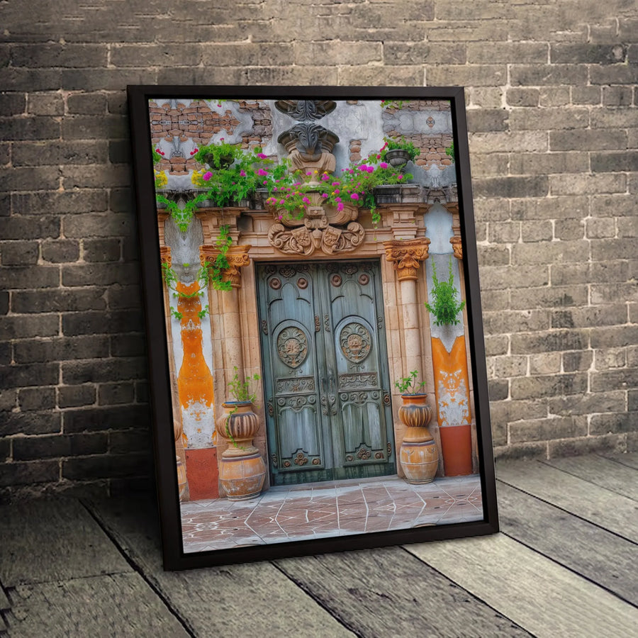 Ornate Vintage Door Canvas Print | Mediterranean Floral Entryway Wall Art | Premium 1.25-Inch Gallery Wrap | Bohemian Home Decor Gift