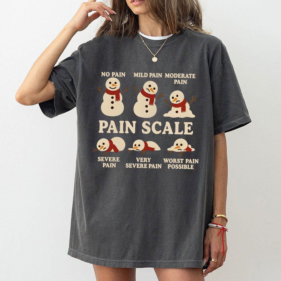 Snowman Pain Scale T-Shirt | Funny Melting Christmas Medical Humor | Premium Cotton Tee | Gift for Nurses Doctors and Healthcare Professionals