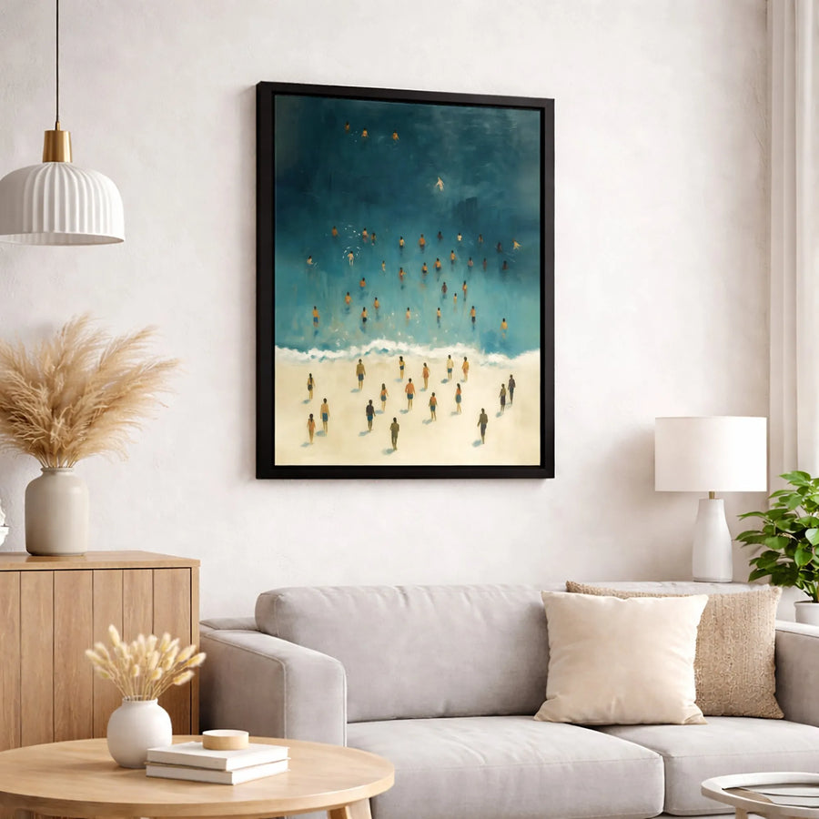 Beach Crowd Canvas Wall Art | Impressionist Ocean People Print | Premium Gallery-Wrapped Decor | Coastal Home Office Gift