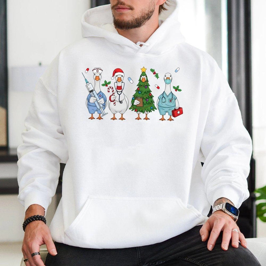 Christmas Nurse Hoodie | Silly Goose Medical Team Graphic | Soft Cotton-Blend Pullover | Funny RN Nursing Student Holiday Gift