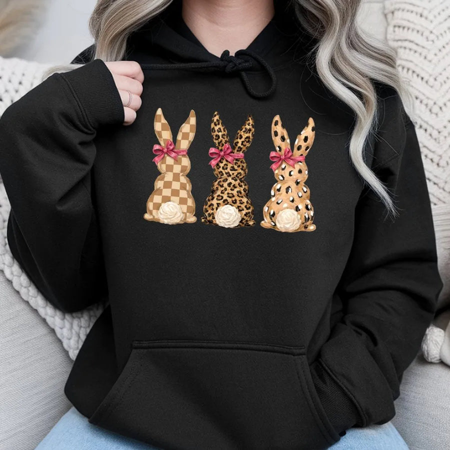 Leopard Bunny Easter Shirt | Cute Rabbit Graphic Tee with Leopard & Checkered Print | Soft Cotton Top | Happy Easter Gift for Women