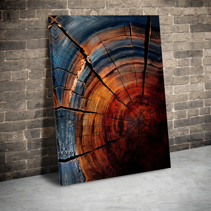 Abstract Tree Rings Wall Art | Vibrant Blue and Orange Wood Grain Print | Premium Gallery Wrapped Canvas | Modern Home Decor Gift