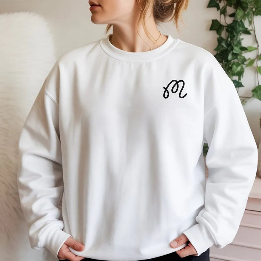 Minimalist Sweatshirt | Simple Cursive Left Chest Graphic | Premium Cotton Blend Sweatshirt | Unisex Casual Streetwear Gift