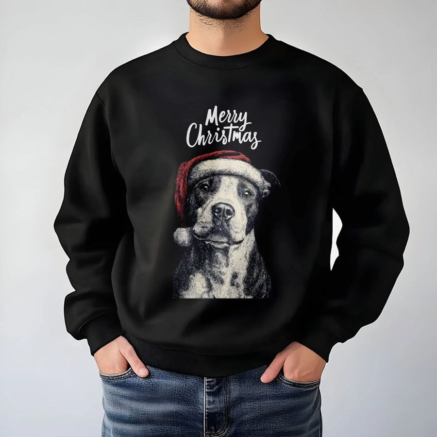 Pitbull Christmas Sweatshirt | Cute Santa Hat Dog Graphic | Premium Unisex Holiday Apparel | Perfect Gift for Pit Bull Lovers & Dog Mom