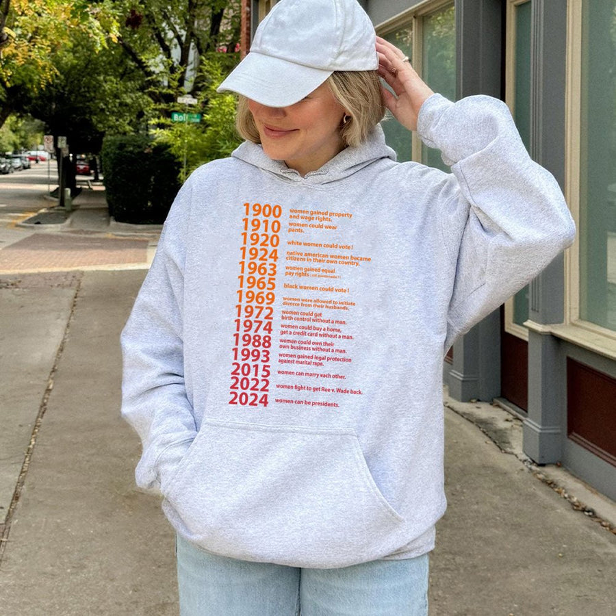 Feminist Timeline History Hoodie | Women's Rights Milestone Graphic | Premium Cotton Blend | Empowering Equality Gift For Women