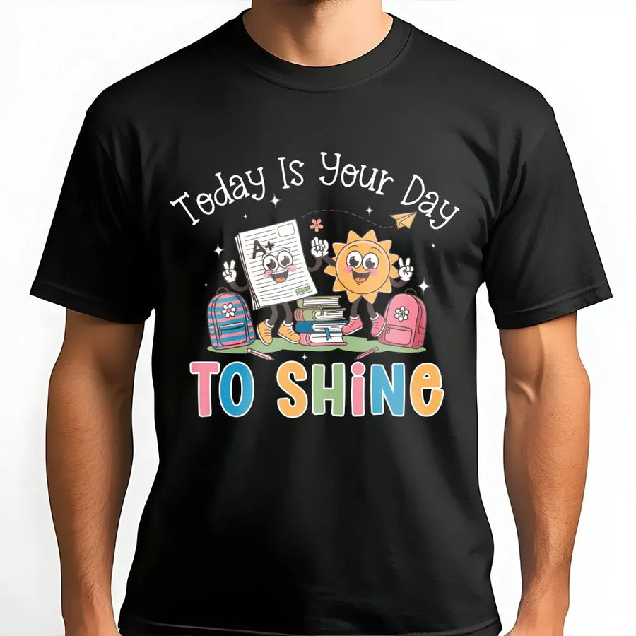 Testing Day Teacher Shirt | Retro Motivational 'To Shine' Graphic | Soft Cotton Tee | State Testing Gift for Teacher Team