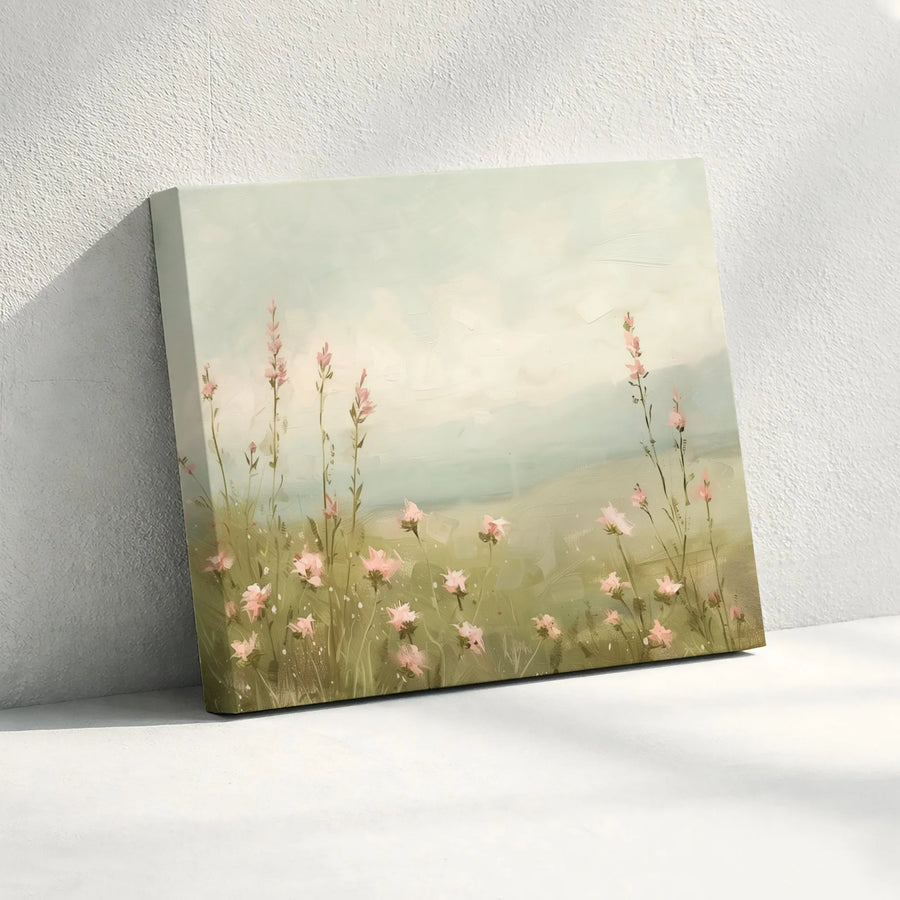 Wildflower Meadow Canvas Wall Art | Vintage Botanical Landscape Painting | Premium Canvas Print | Farmhouse Bedroom Wall Decor Gift