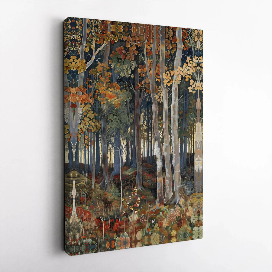 Autumn Forest Canvas Wall Art | Stylized Botanical Woodland Print | Premium Fade-Resistant Gallery Wrap | Moody Fall Home Decor Gift
