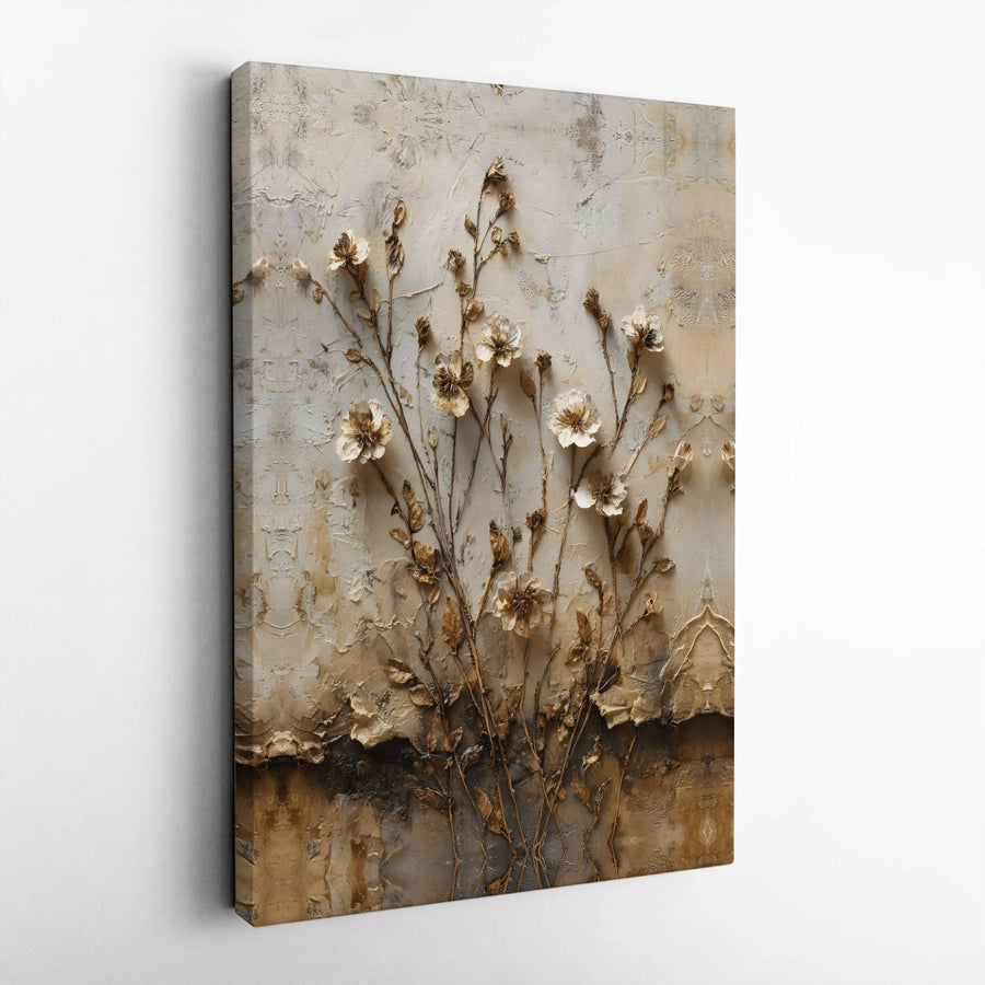 Abstract Gold Floral Canvas Wall Art | Textured 3D Botanical Print | Premium Gallery Wrapped Decor | Modern Minimalist Living Room Home Gift