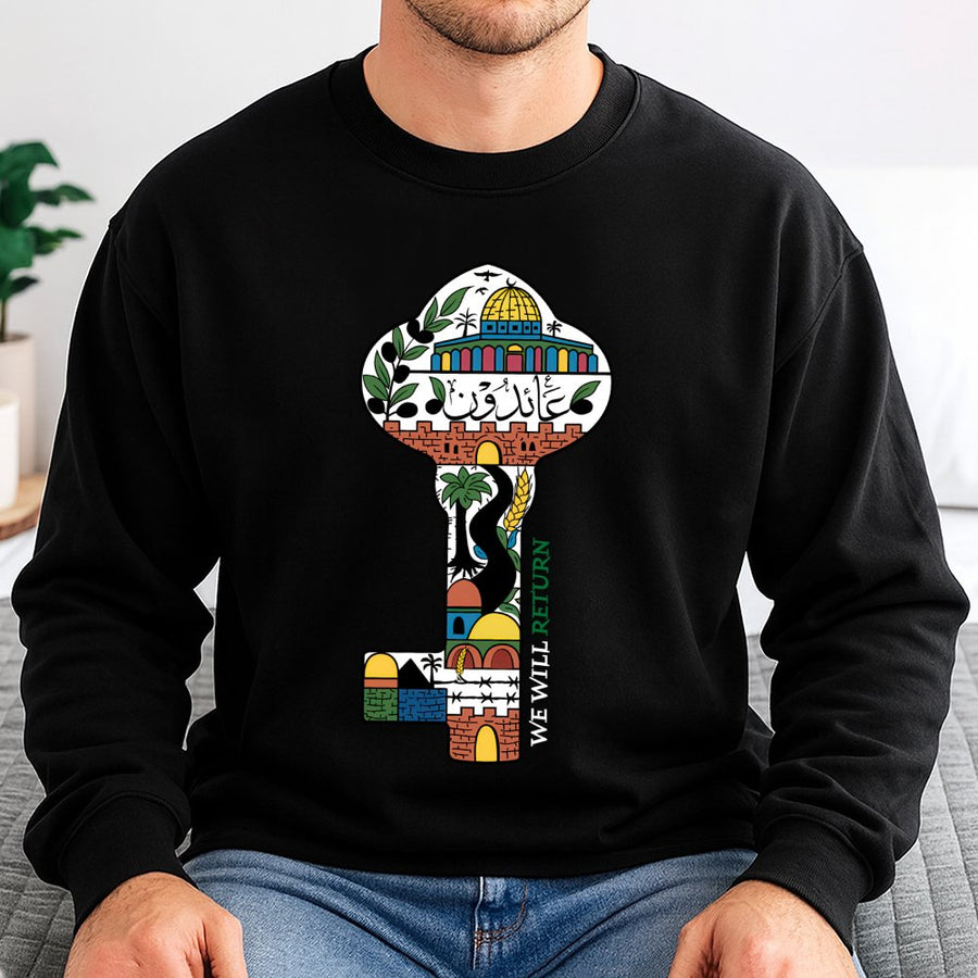 Palestine Key Sweatshirt | We Will Return Palestinian Heritage Design | Premium Cotton Blend Crewneck | Cultural Pride Gift For Activists