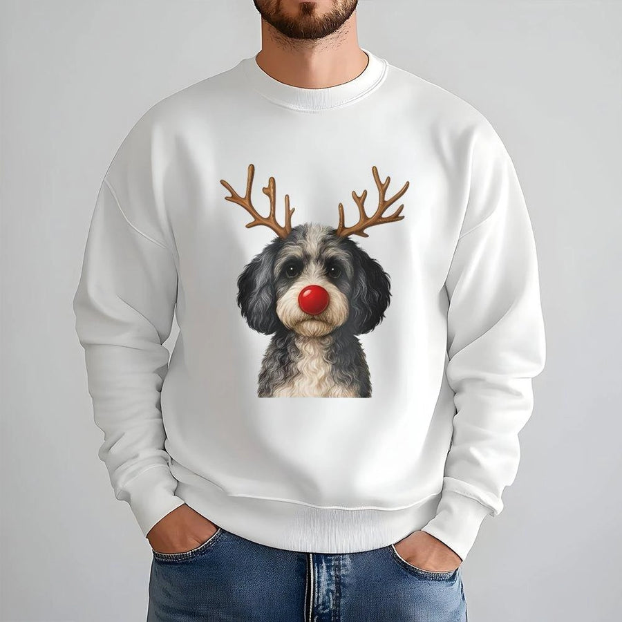 Christmas Reindeer Dog Sweatshirt | Cute Doodle with Antlers Graphic | Premium Cotton Blend | Funny Holiday Gift for Dog Lovers