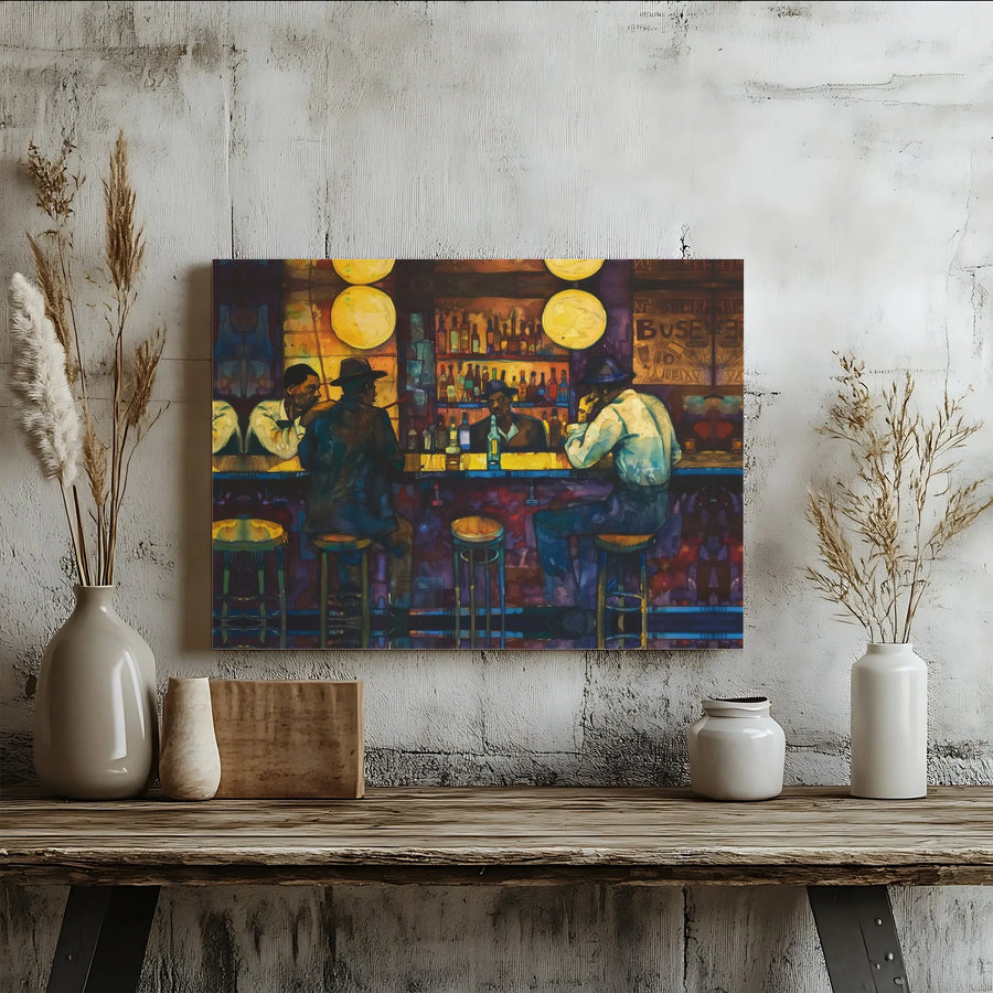 African American Bar Scene Canvas | Soulful Jazz Club Art | Premium 1.25-Inch Gallery Wrap | Cultural Wall Decor for Home Office