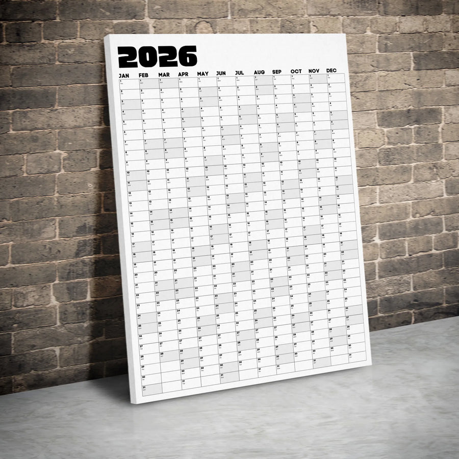 2026 Yearly Wall Calendar Canvas | Minimalist Vertical Full Year Planner | Premium Gallery Quality Print | Home Office Organization Gift