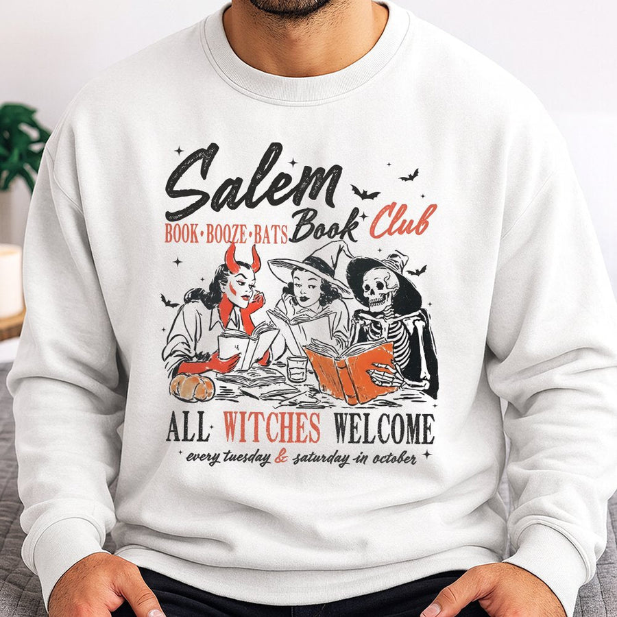Salem Book Club Sweatshirt | Vintage Halloween Reader Aesthetic | Cotton-Blend Premium Crewneck | Spooky Gift for Book Lovers and Witches