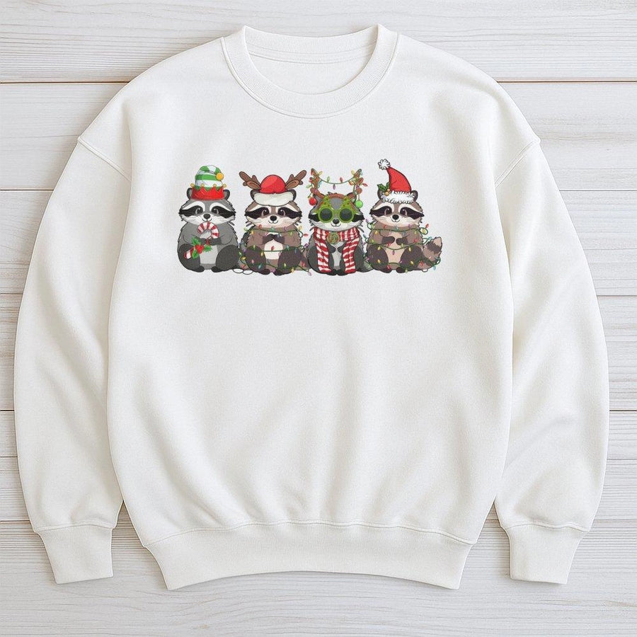 Christmas Raccoon Sweatshirt | Cute Festive Holiday Animal Graphic | Cotton-Poly Blend Crewneck | Unisex Winter Gift for Nature Animal Lovers