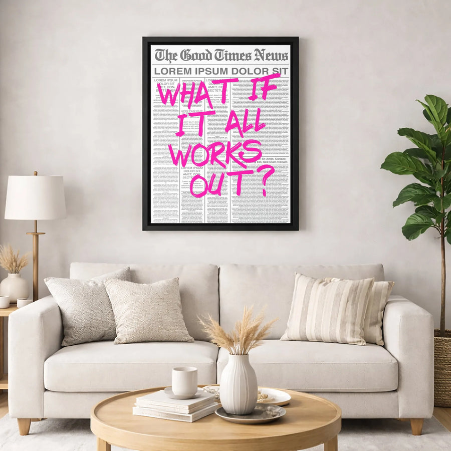 What If It All Works Out Canvas | Inspirational Newspaper Wall Art | Premium Gallery Wrapped Print | Motivational Office Decor Gift