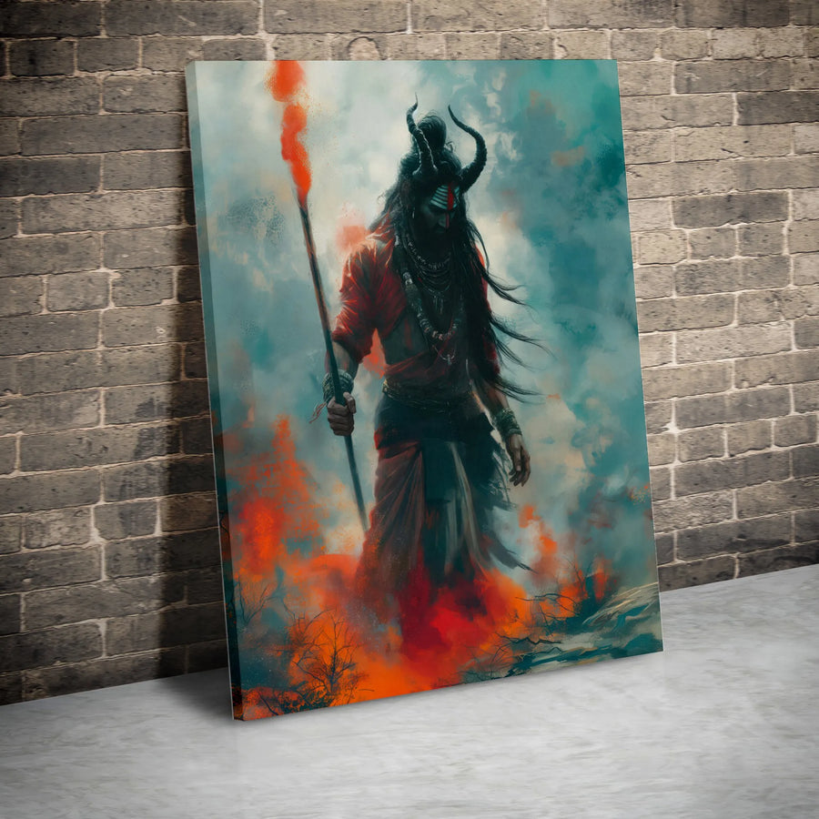 Lord Shiva Canvas Wall Art | Powerful Hindu Deity Painting | Premium Thick Gallery Wrap | Spiritual Decor Gift for Meditation Room