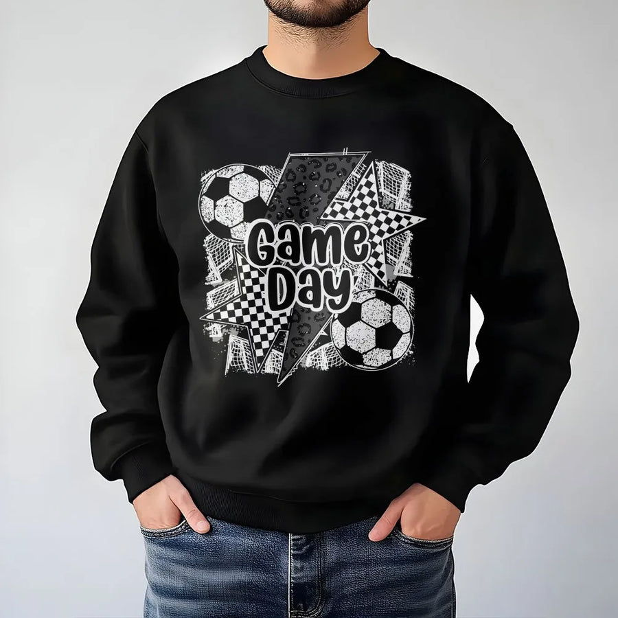 Soccer Game Day Graphic Sweatshirt | Checkered Star & Leopard Print Design | Soft Cotton Shirt | Game Day Gift for Soccer Mom