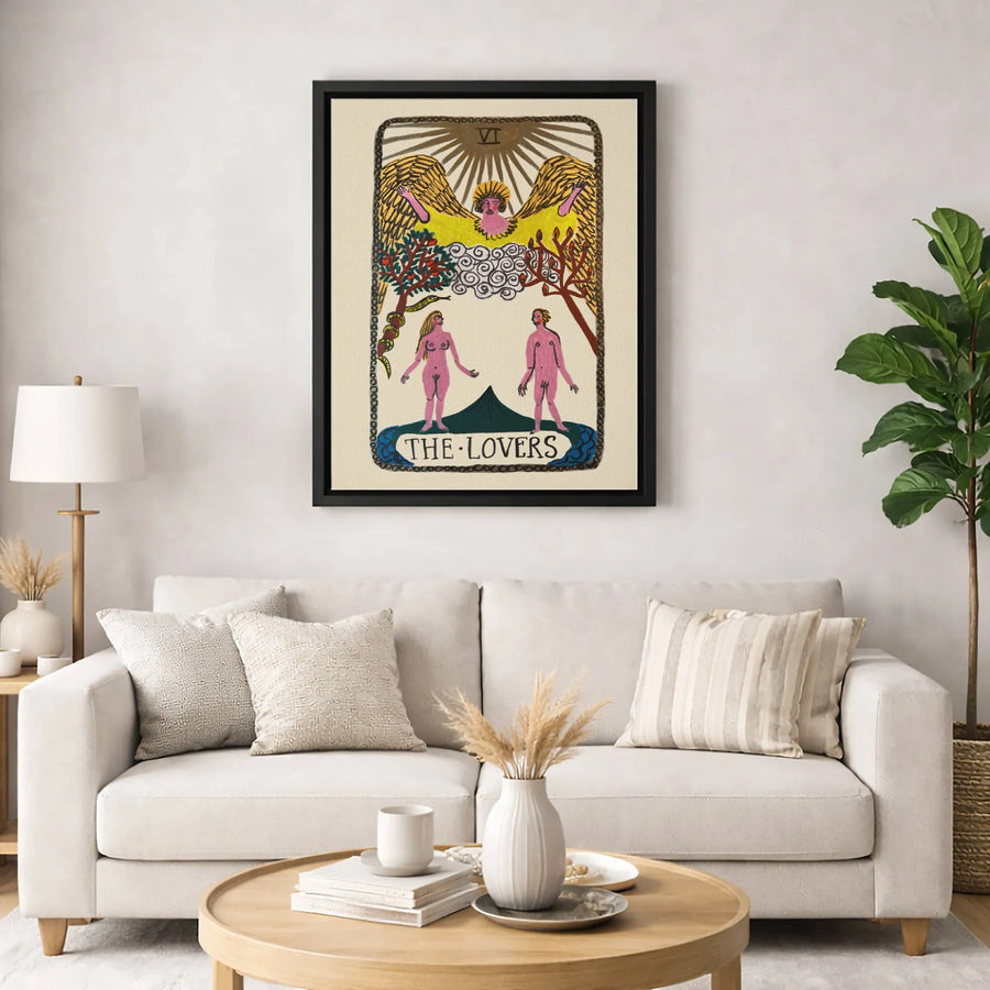 The Lovers Tarot Card Canvas Print | Mystical Hand-Drawn Wall Art | Premium 1.25-Inch Gallery Wrap | Spiritual Home Decor Gift for Her