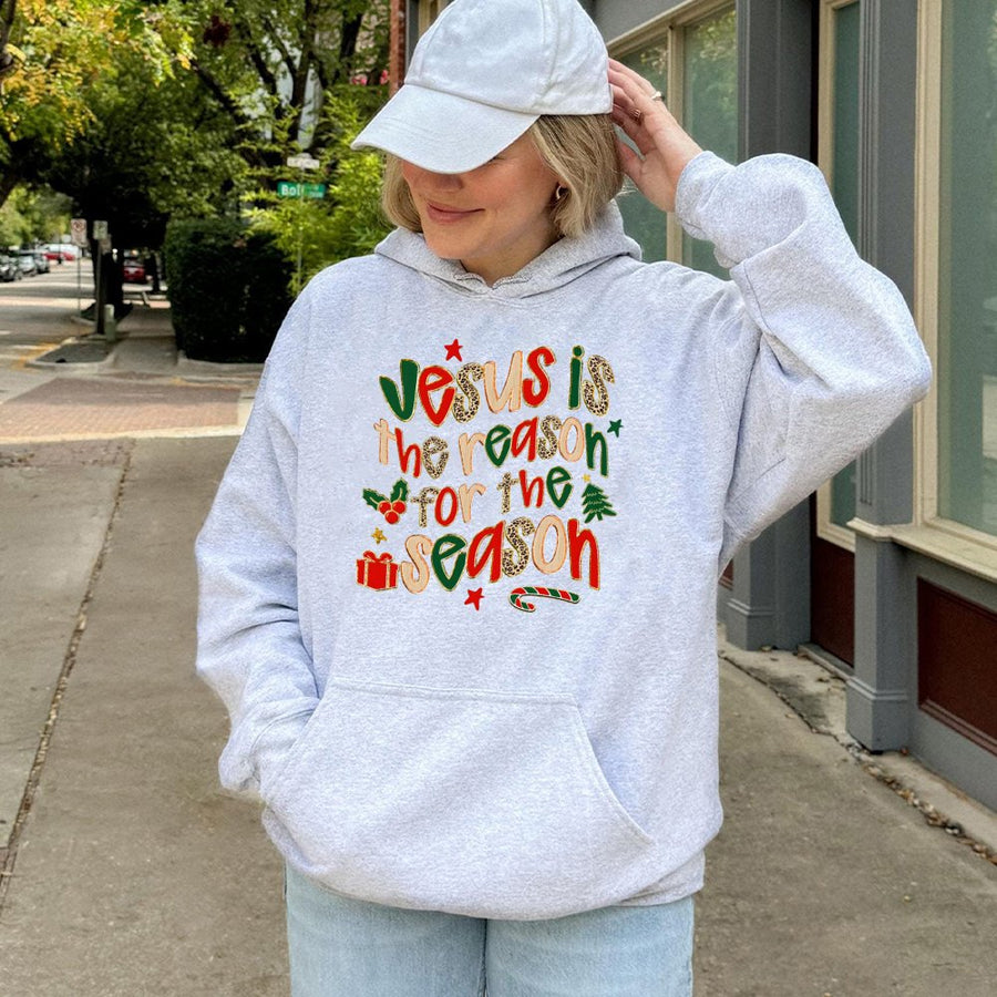 Jesus Is The Reason For The Season Hoodie | Leopard Print Christian Christmas Graphic | Premium Cotton Blend | Faith-Based Gift For Women
