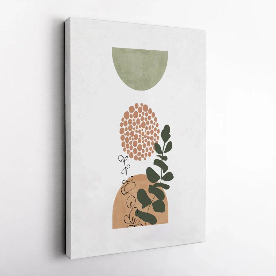 Abstract Boho Wall Art | Botanical Leaf Print with Geometric Shapes | Premium Gallery-Wrapped Canvas | Modern Minimalist Home Decor Gift