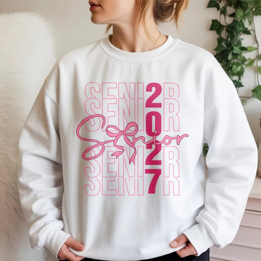 Senior 2027 Sweatshirt | Cute Pink Bow Graphic Sweatshirt | Premium Cotton Blend | Class of 2027 Graduation Gift for Her