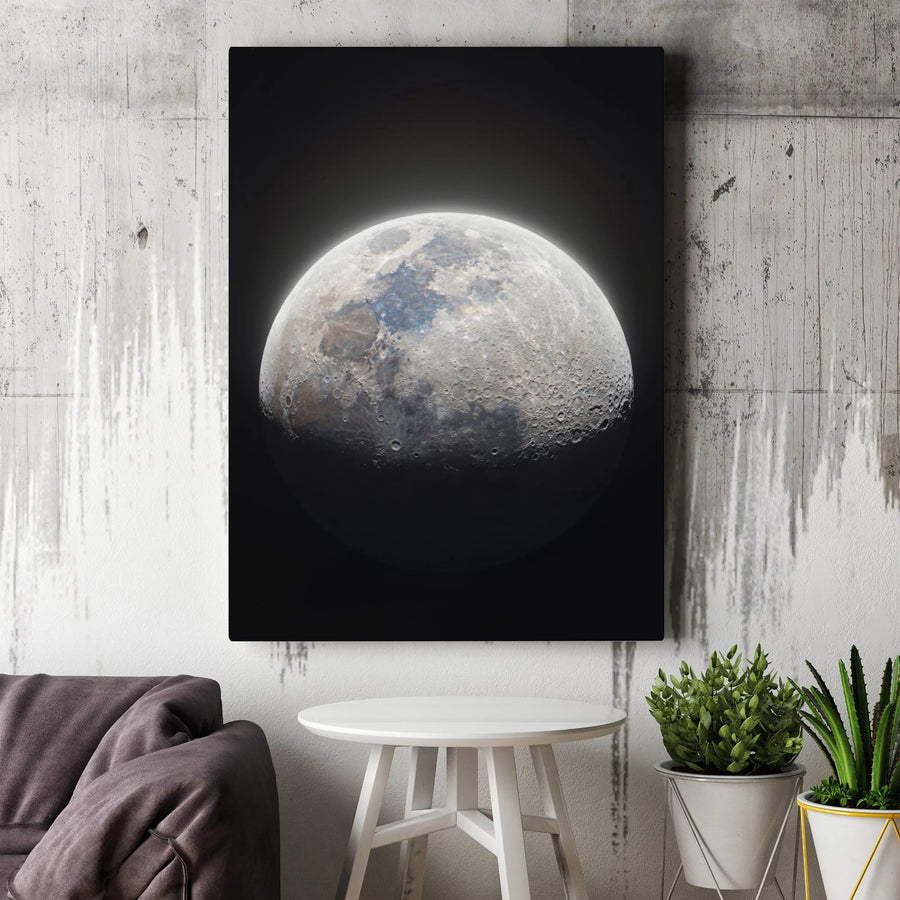Full Moon Canvas Wall Art | Realistic Lunar Crater Detail | Premium Gallery Wrap Print | Modern Space Decor For Home Office
