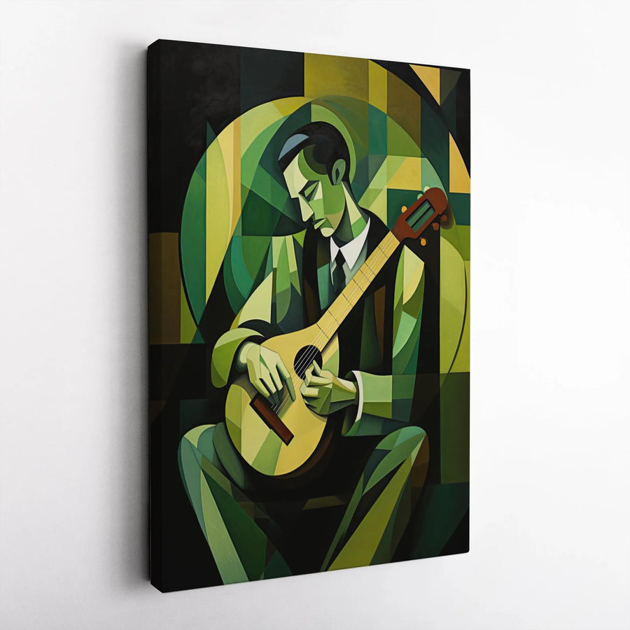 Abstract Guitarist Canvas Wall Art | Cubist Musician Geometric Print | Premium 1.25" Gallery Wrap | Modern Home Office Decor Gift
