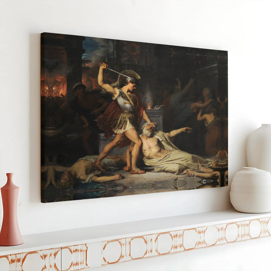 Sack of Troy Canvas Print | Death of Priam Neoclassical Art | Premium Matte Canvas Gallery Wrap | Collector's Gift for History Buffs