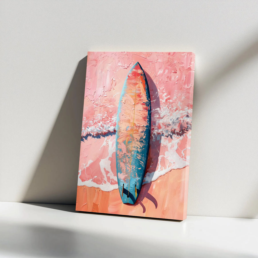 Surfboard Wall Art | Tropical Pink Beach Ocean Waves Canvas Print | Premium Gallery Wrap Decor | Coastal Summer Home Decor Gift
