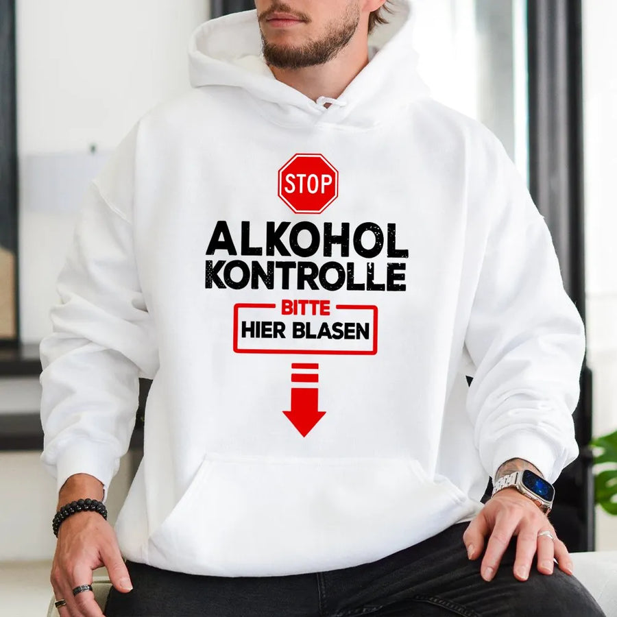 Funny German Alcohol Test Hoodie | Bitte Hier Blasen Graphic Tee | Premium Cotton Novelty Top | Gag Gift for Men & Beer Lovers
