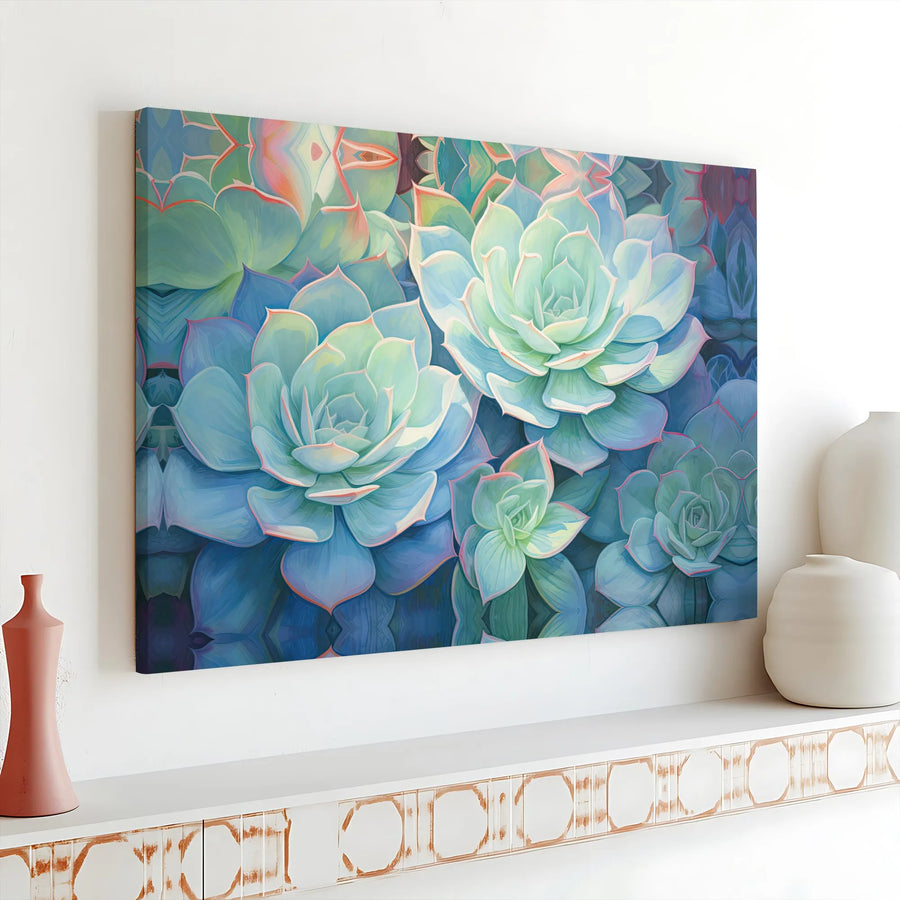 Succulent Canvas Wall Art | Modern Botanical Plant Painting | Premium Fade-Resistant Print | Boho Living Room Decor Gift