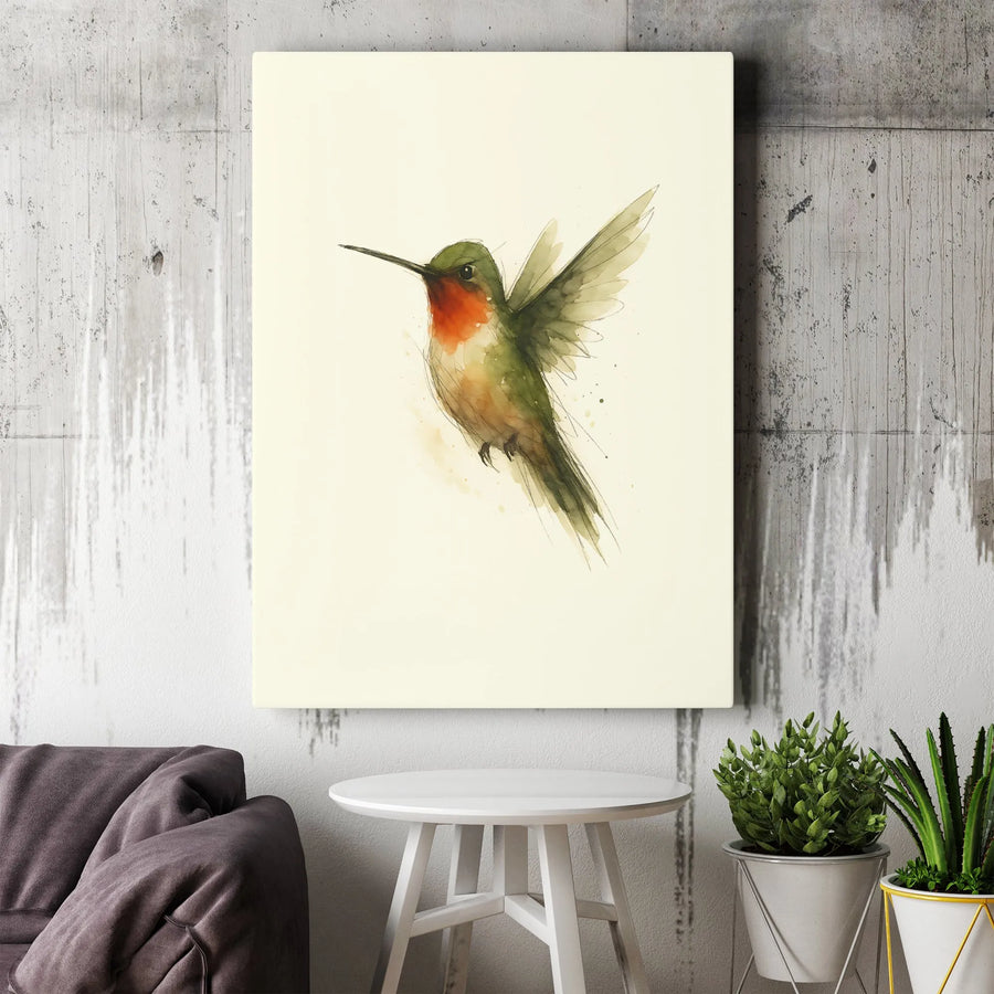 Watercolor Hummingbird Canvas Wall Art | Minimalist Bird Nature Print | Premium 1.25" Gallery Wrap | Gift For Bird Lover Home Decor