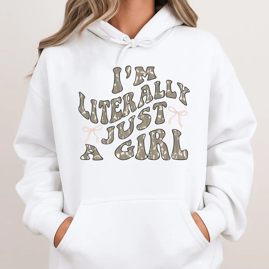 I'm Literally Just A Girl Hoodie | Retro Aesthetic Coquette Bow Graphic | Premium Cotton Blend | Funny Trendy Gift For Her Women Teens