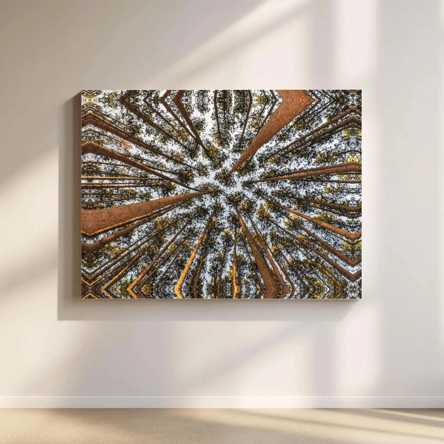 Pine Tree Forest Canvas Print | Abstract Kaleidoscope Woodland Art | Premium Gallery Wrapped Canvas | Modern Cabin & Office Wall Decor Gift