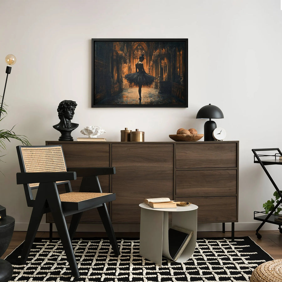 Black Ballerina Wall Art | Gothic Ballroom Dancer Canvas Print | Gallery Quality 1.25-inch Profile | Elegant Home Decor Gift for Dance Lovers