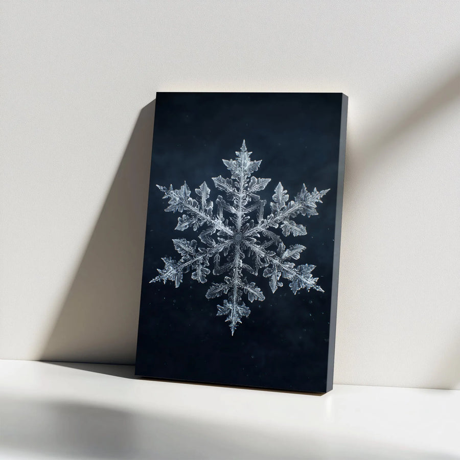 Macro Snowflake Canvas Wall Art | High-Detail Winter Crystal Print | 1.25-Inch Gallery Wrap | Minimalist Holiday Home Decor