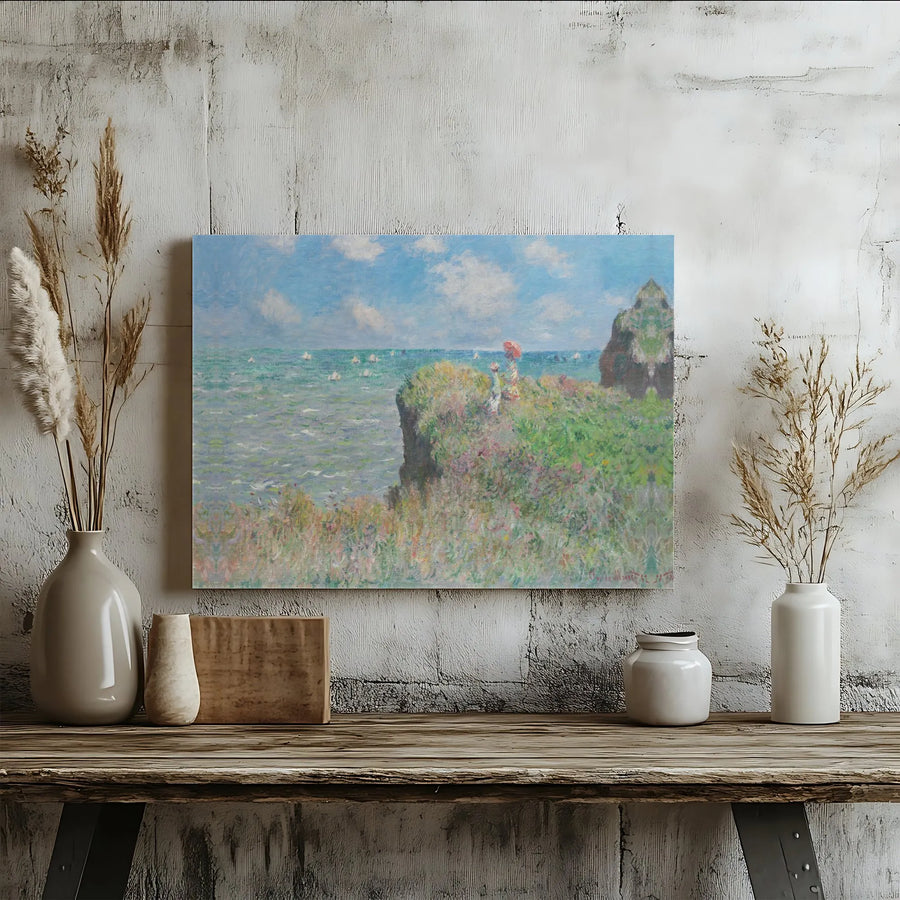 Claude Monet Cliff Walk at Pourville Canvas Art | Impressionist Seascape Wall Decor | Premium 1.25" Gallery Wrap | Masterpiece Print for Home Office