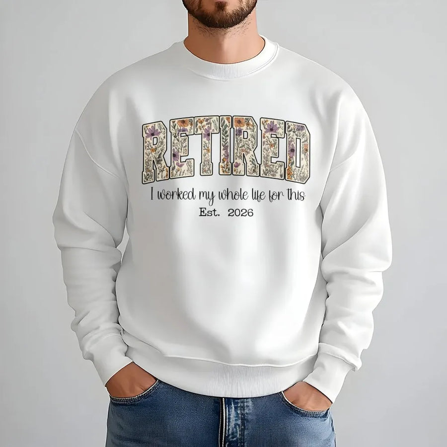 Retired 2026 Sweatshirt | Vintage Floral Lettering Design | Premium Cotton Tee | Funny Retirement Party Gift for Women, Coworker