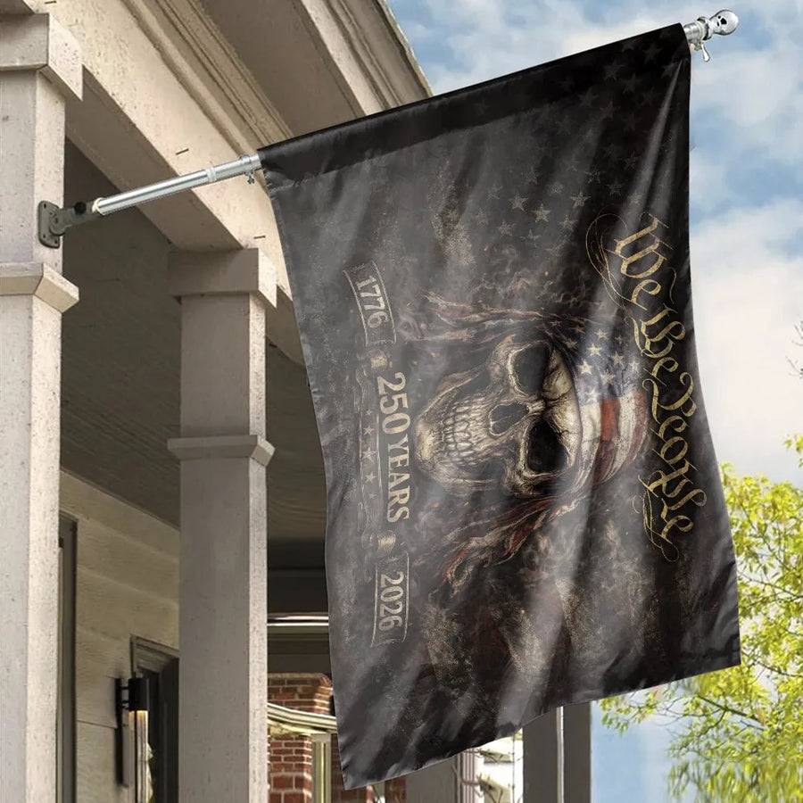 We The People Skull Flag | USA 250th Anniversary 1776-2026 | Weather Resistant Yard Banner | Patriotic Gift for Men, Veterans