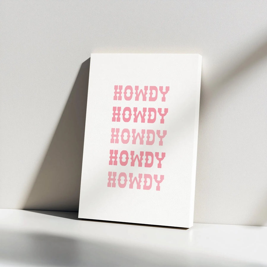 Howdy Wall Art Canvas | Pink Western Typography Decor | 1.25 Inch Gallery Wrap | Aesthetic Cowgirl Room Decor for Bedroom or Living Room