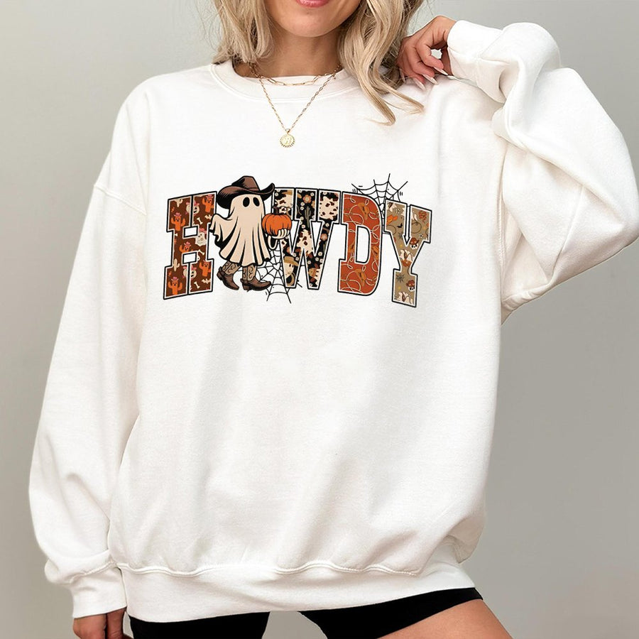 Howdy Ghost Sweatshirt | Western Cowboy Pumpkin Fall Graphic | Premium Cotton Blend | Spooky Season Halloween Gift for Women and Men