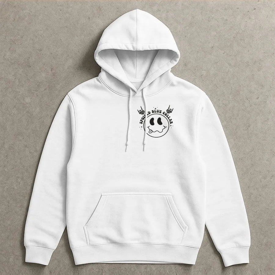 Spoiled Blue Collar Hoodie | Smiley Face Skeleton Hand Graphic | Premium Cotton-Poly Blend | Cute Relationship Gift For Girlfriend