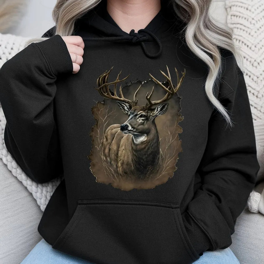 Whitetail Deer Hoodie | Majestic Wildlife Buck Graphic | Premium Cotton Blend Sweatshirt | Nature Lover Gift for Outdoorsmen