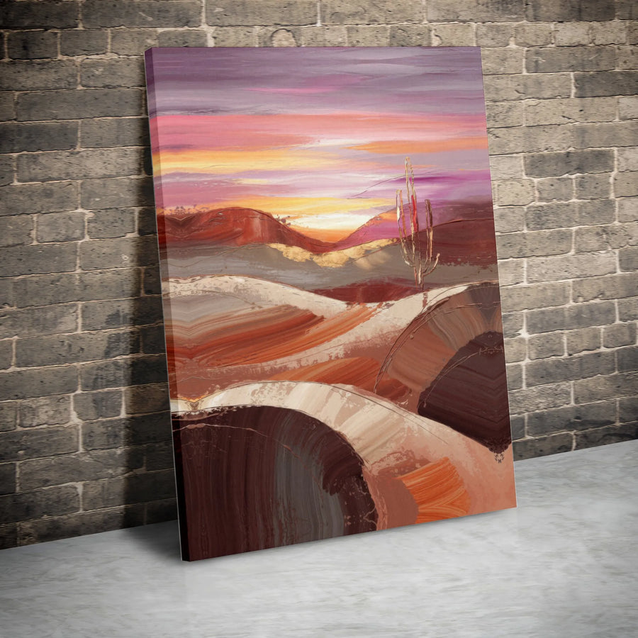 Abstract Desert Landscape Canvas | Saguaro Cactus Sunset Wall Art | Premium Gallery Wrapped Print | Modern Southwest Home Decor Gift
