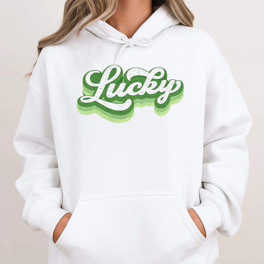Lucky Retro Hoodie | St Patrick's Day Graphic Sweatshirt | Cotton-Blend Premium Quality | Festive Gift for Her