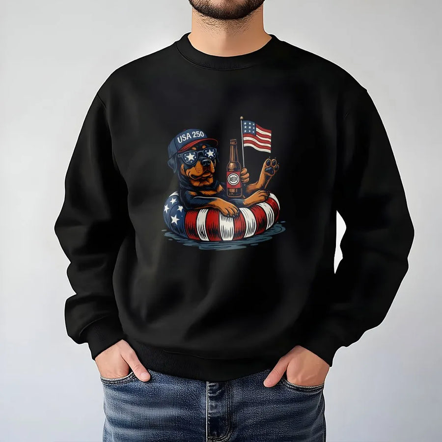 Patriotic Rottweiler Sweatshirt | Funny USA 250 American Flag Graphic | Premium Unisex Pullover | Gift for Patriotic Dog Lover